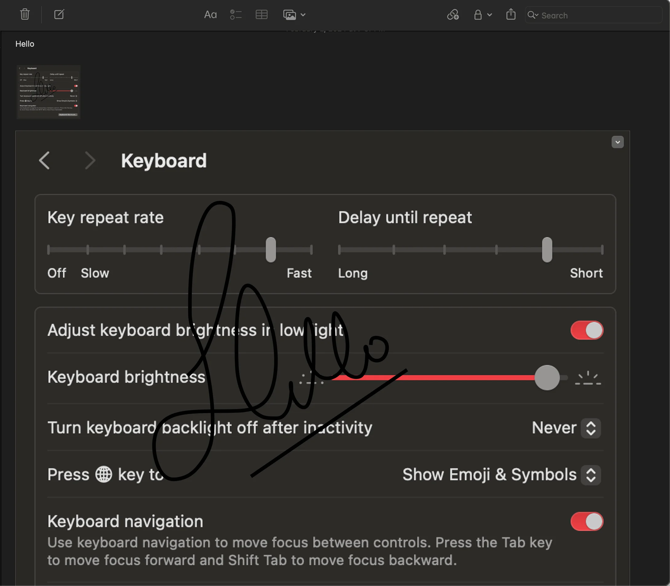 Same image added as small and large with markup in Apple Notes