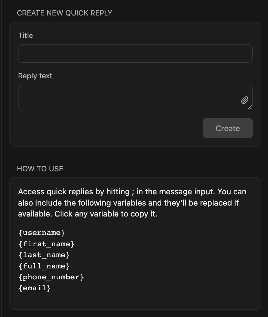 Creating quick replies in Texts