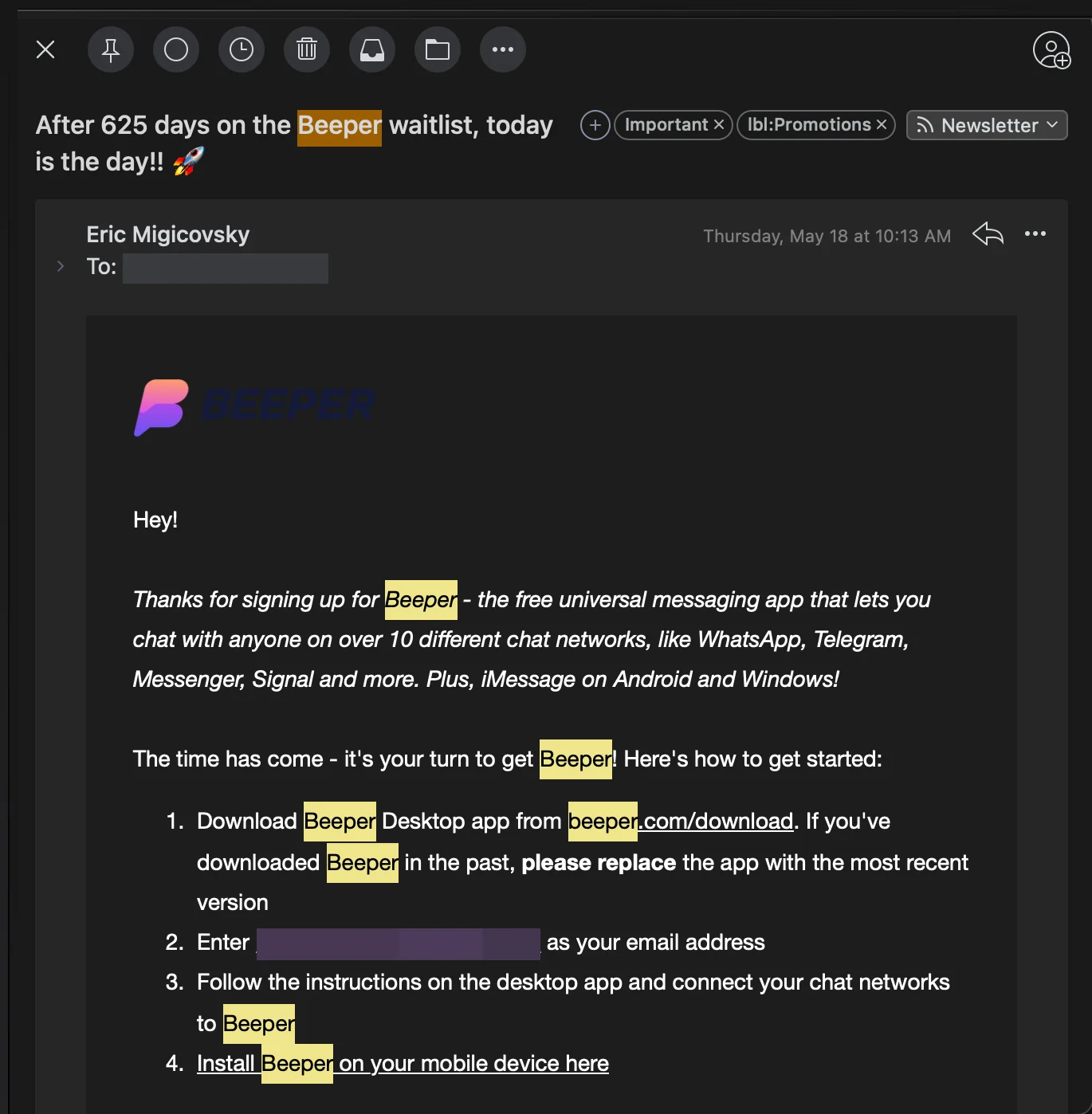 Invitation from Beeper 2023-05-18