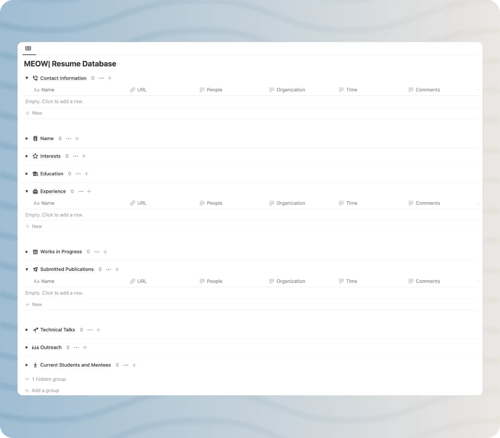 The resume information (MEOW| Resume Database)