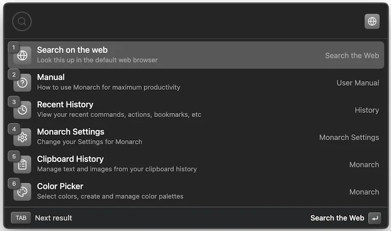 Search on the web as an option in app launcher mode
