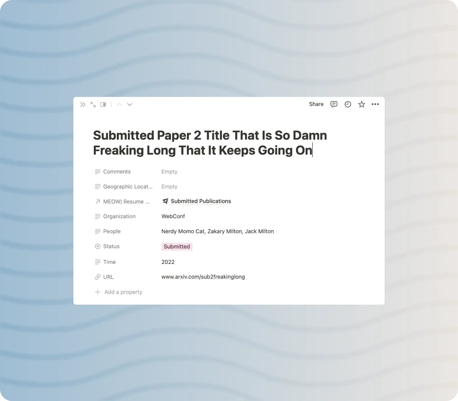 Example of newly add information using addition buttons