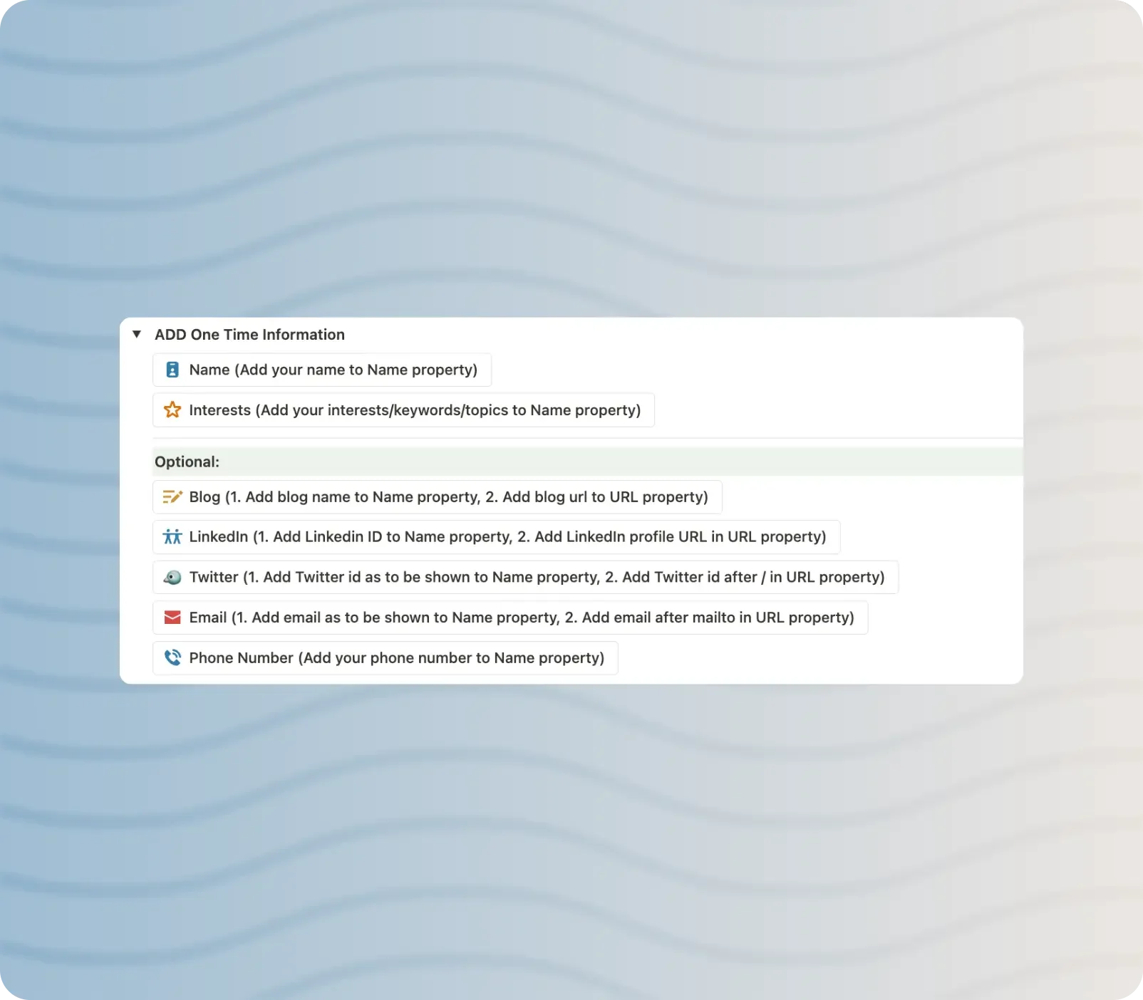 One time addition buttons